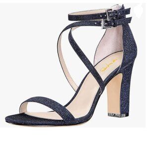 XYD Navy Crisscross Open Toe Block Chunky High Heel Sandals Back Zipper Shoes